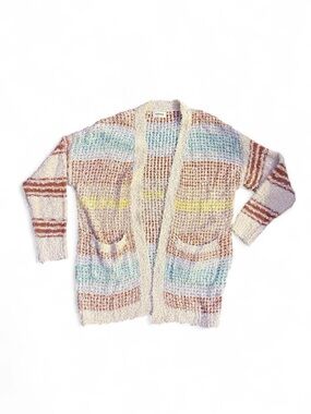 ADORA Pastel Striped Open Cardigan Sweater - Cream, Blue, Yellow, Brown